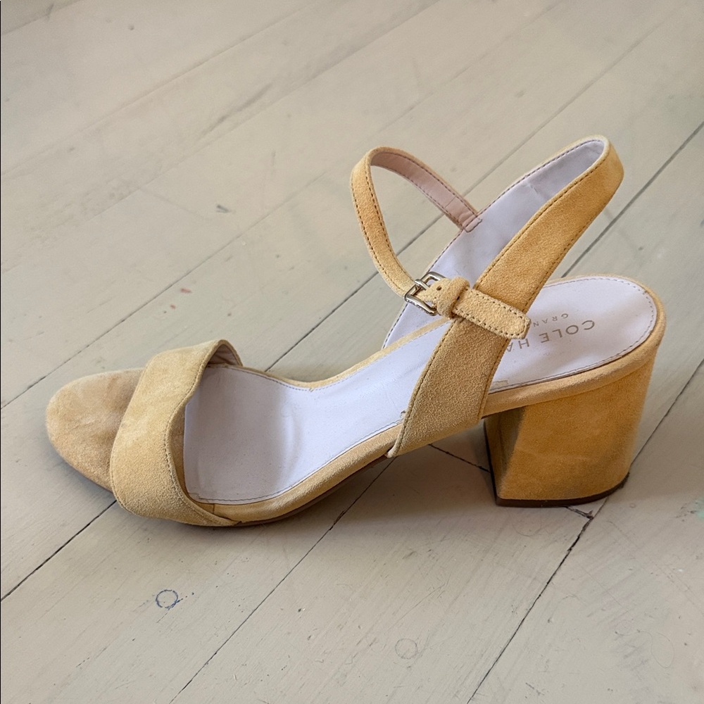 Cole Haan Yellow Suede Block Heel Sandal